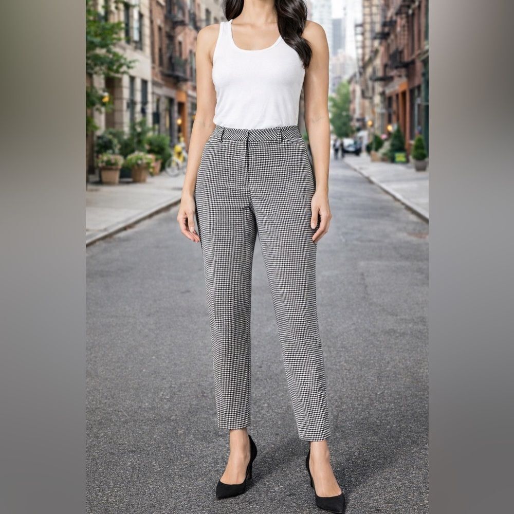 Express Women’s 2R Editor Black & White Twill Straight Ankle Dress Pants - - Picture 1 of 11